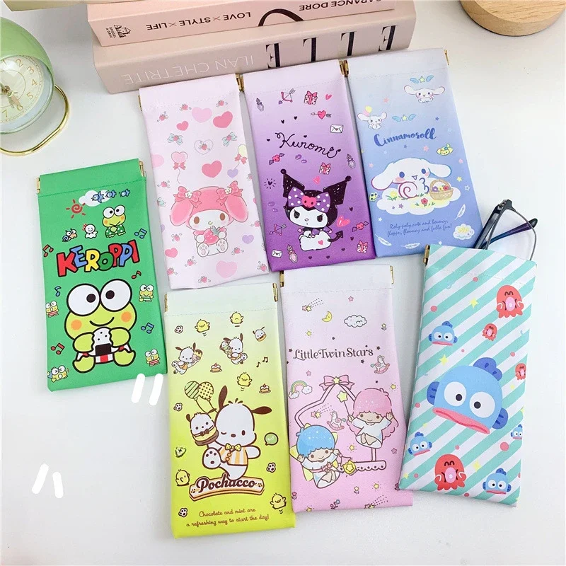 Кожаная сумка для очков Sanrio Hangyodon Kuromi симпатичная Магнитная хранения защитный