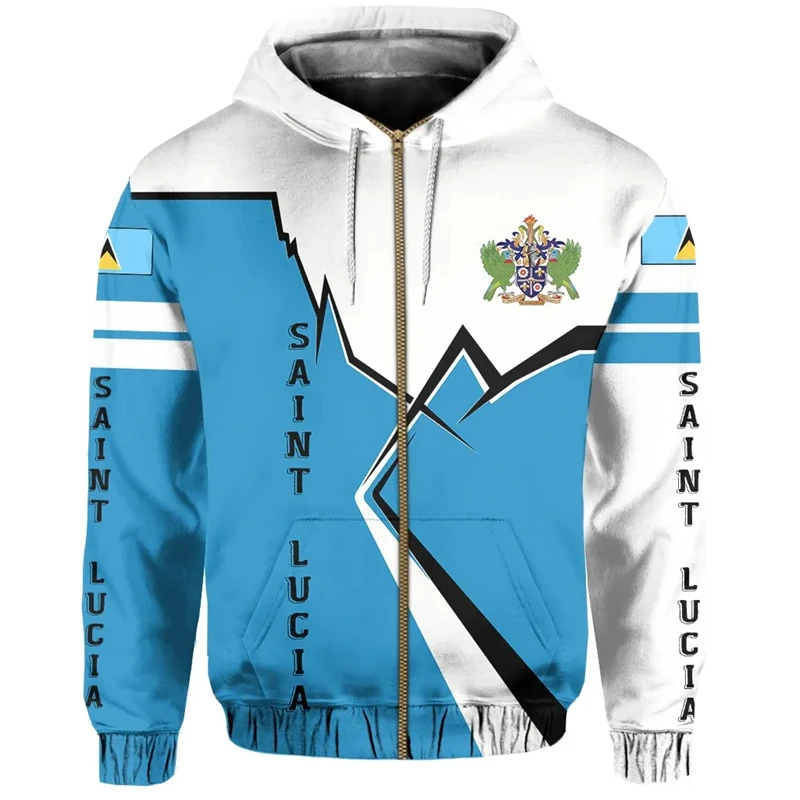 Толстовка мужская с капюшоном и принтом флага Санта-Люсии худи на молнии 3D