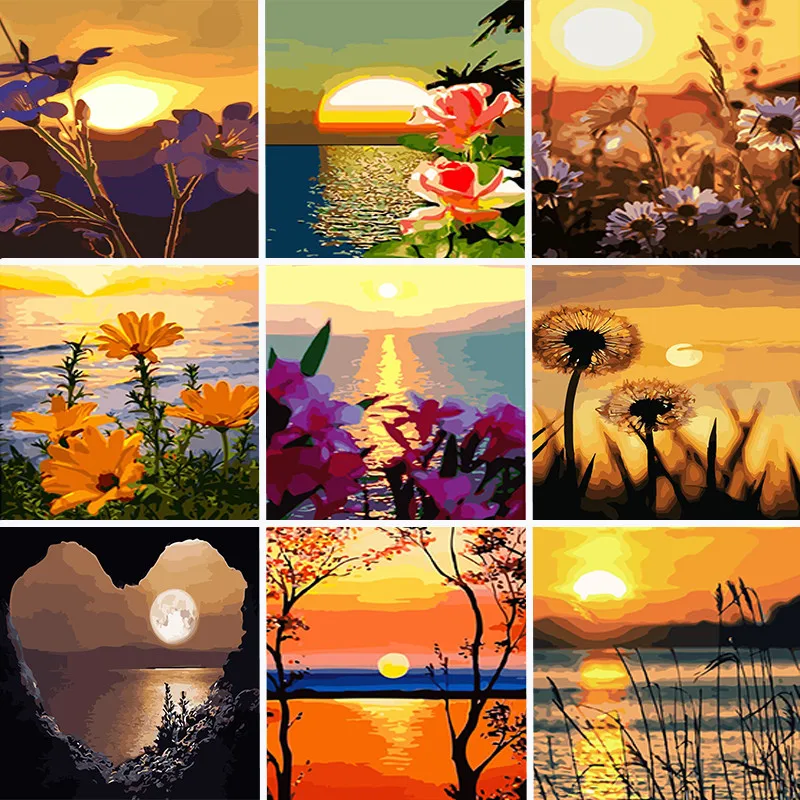 

40x50cm Oil Paint By Numbers Scenery DIY Painting By Numbers On Canvas Sunset Landscape Number Painting Home Decor Wall Art Gift
