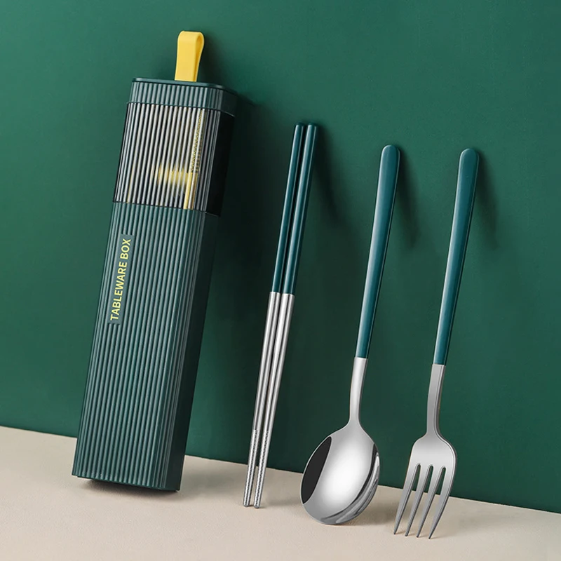 

304 Tableware Set Portable Cutlery Set Dinnerware Set High Quality Stainless Steel Chopstick Fork Spoon Travel Flatware With Box