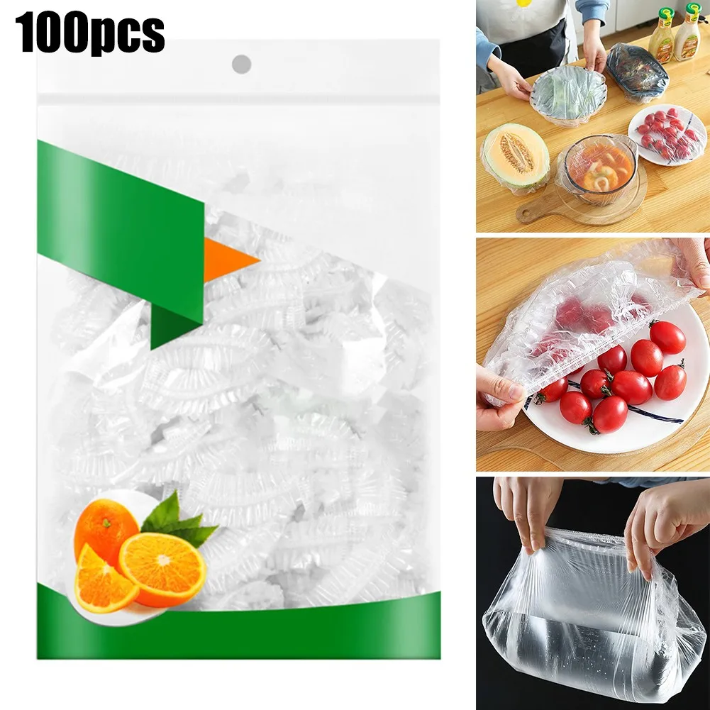 

100PCS Clear Dustproof Disposable Bowl Cover Food Fresh Keeping Sealed Film Bag Food Fresh Keeping Sealed Film Bag Keeping Saver
