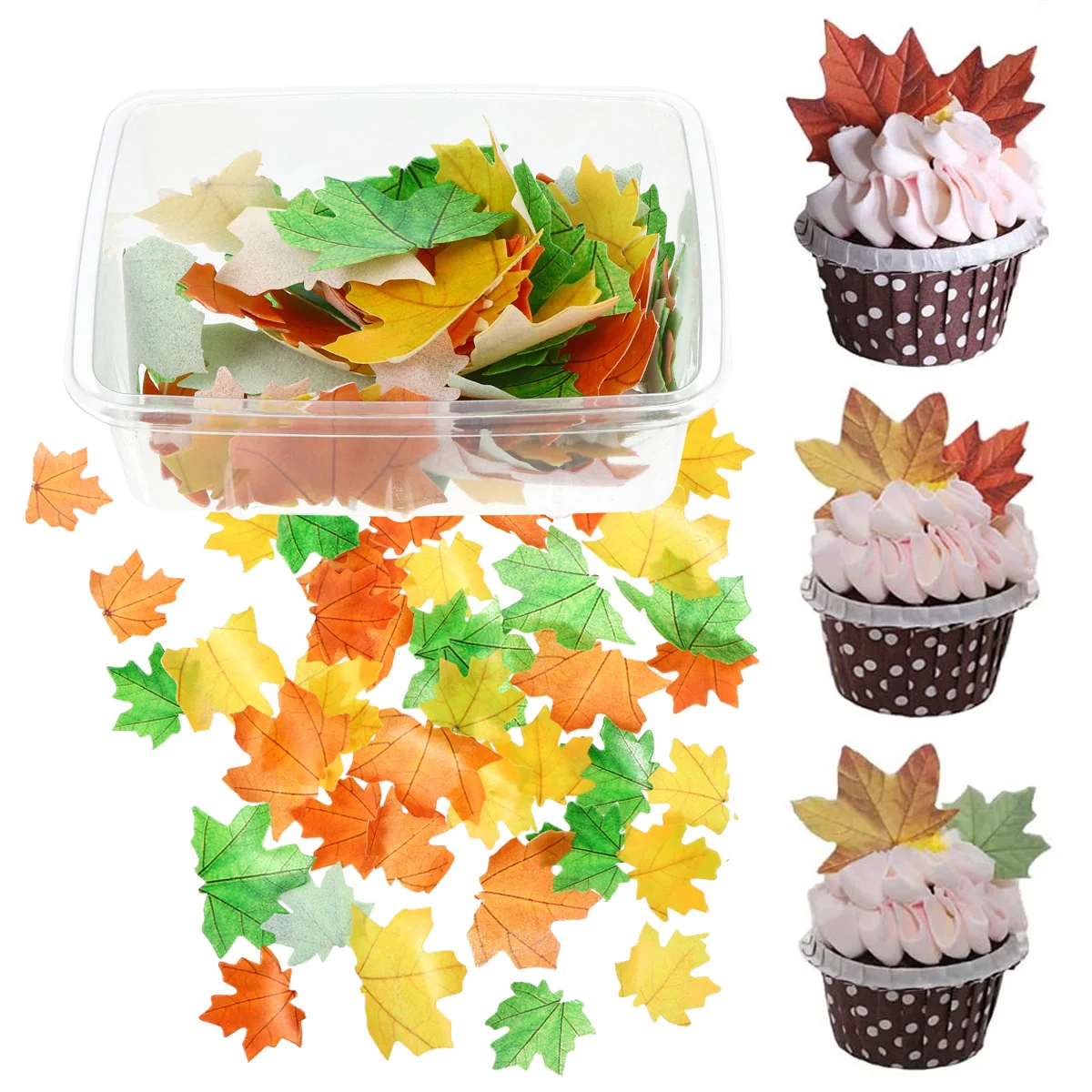 

Fall Edible Cake Leaves Cupcake Decorations Toppers Topper Decorating Leaf Maple Thanksgiving Paper Decoration Cupcakes Autumn