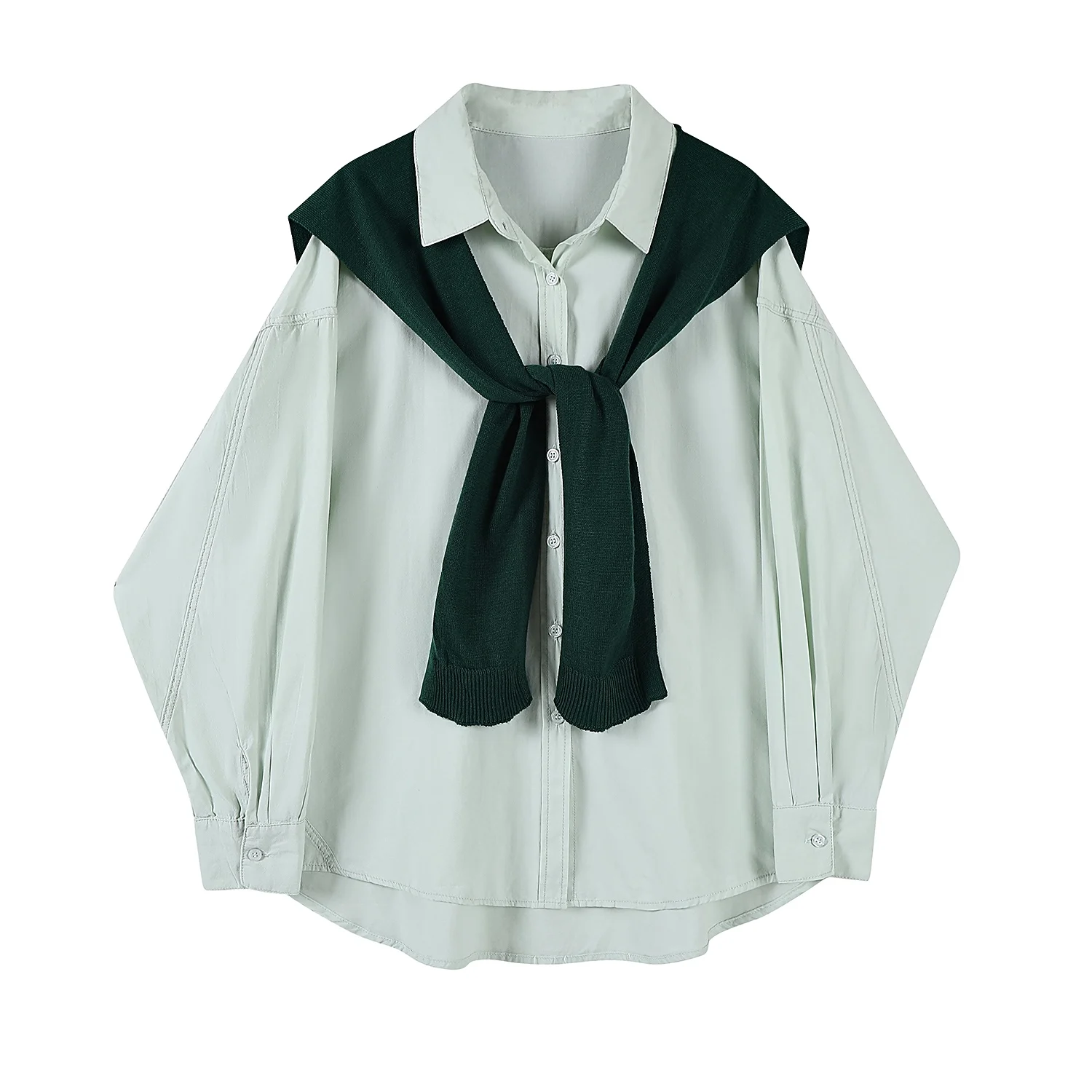 Xiaoyun Green Beige Original Design with Shawl Slish Sle Spring Shirt Female 2025 Casual Long Sleeve |