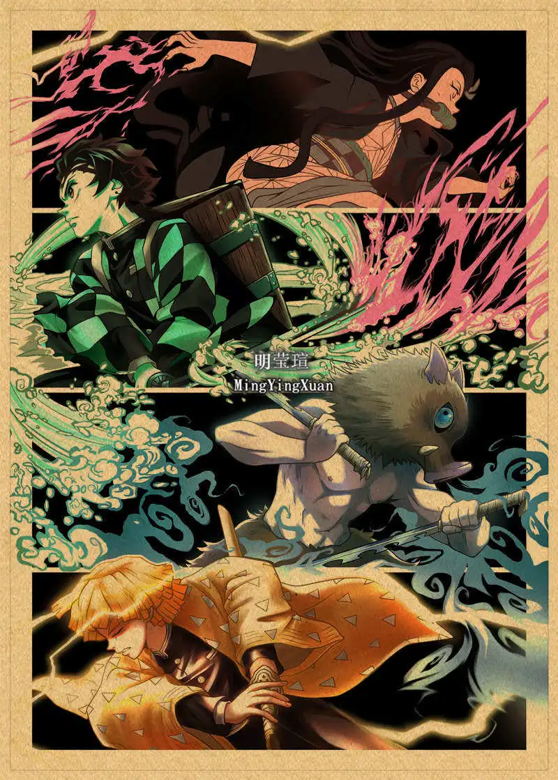 Плакаты из крафт-бумаги с аниме-истребителем настенные картины Rengoku Shinjurou