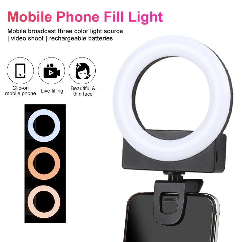 

Mobile Phone Fill Light LED Selfie Ring Light Clip Conference Fill Lamp 3 Light Modes for Smartphone iPhone Android Makeup Vlog