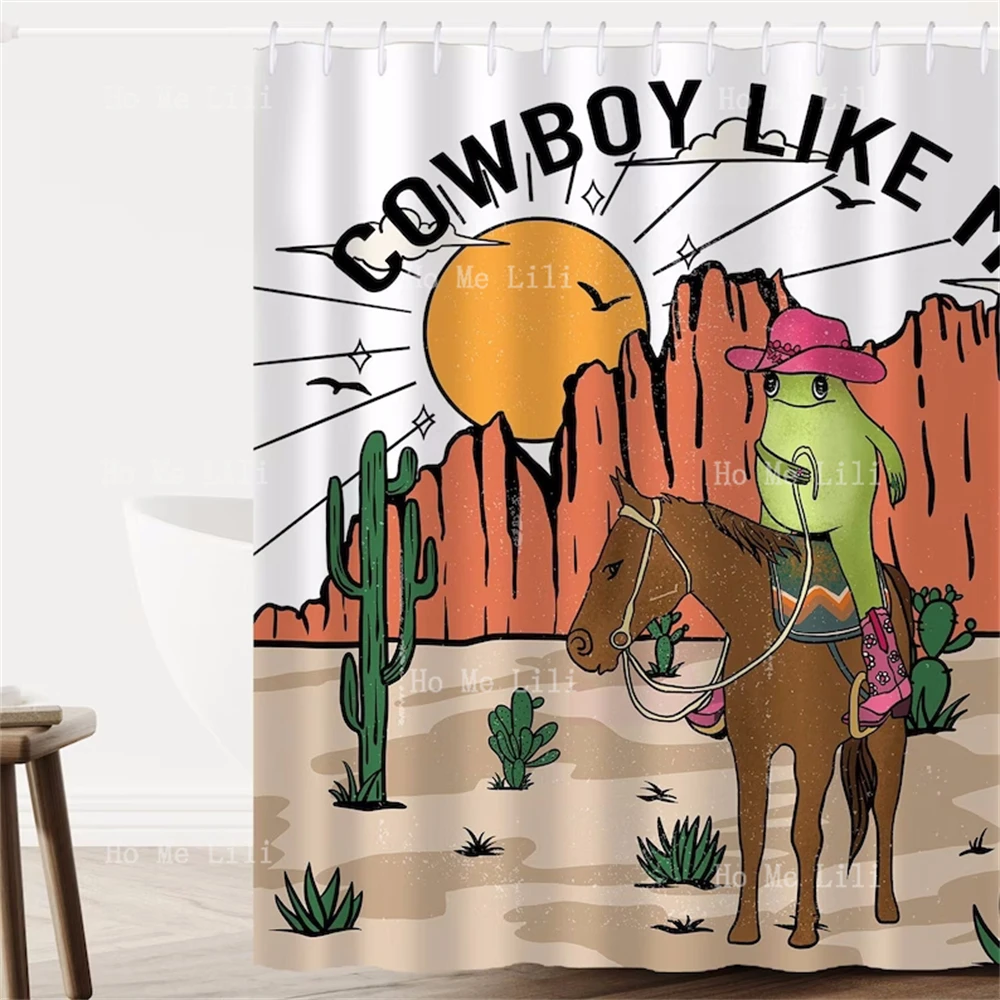 

Fun Western Cowboy Frog Shower Curtain Bath Decoration