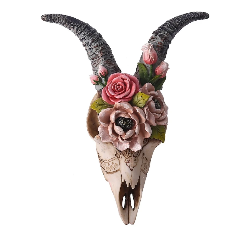 

3D Animal Crafts Decoration Wall Hanging Sculpture Figurines Simulation Flower Goat Ornament Indoor Outdoor Artwork Prop B03D