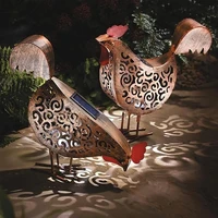 solar chickens light hollow out lantern light wrought iron retro chickens lamp garden decor art ornament rooster modeling lamps