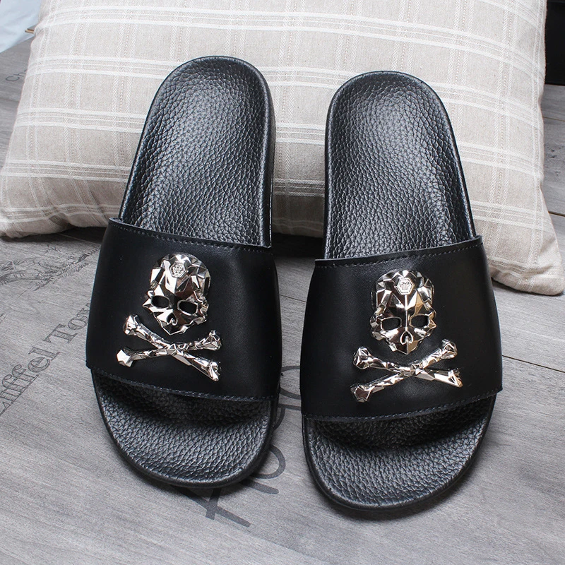 

Summer Indoor Soft Flip Flops Home Beach Shoes Couple Non-Slip Skull Tide Slides Casual Flat Sandals Women/Man Fashion Slippers