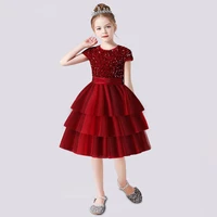 real photos sparkly short flower girl dress for birthday tiered ruffles sequined ankle length party gown princess