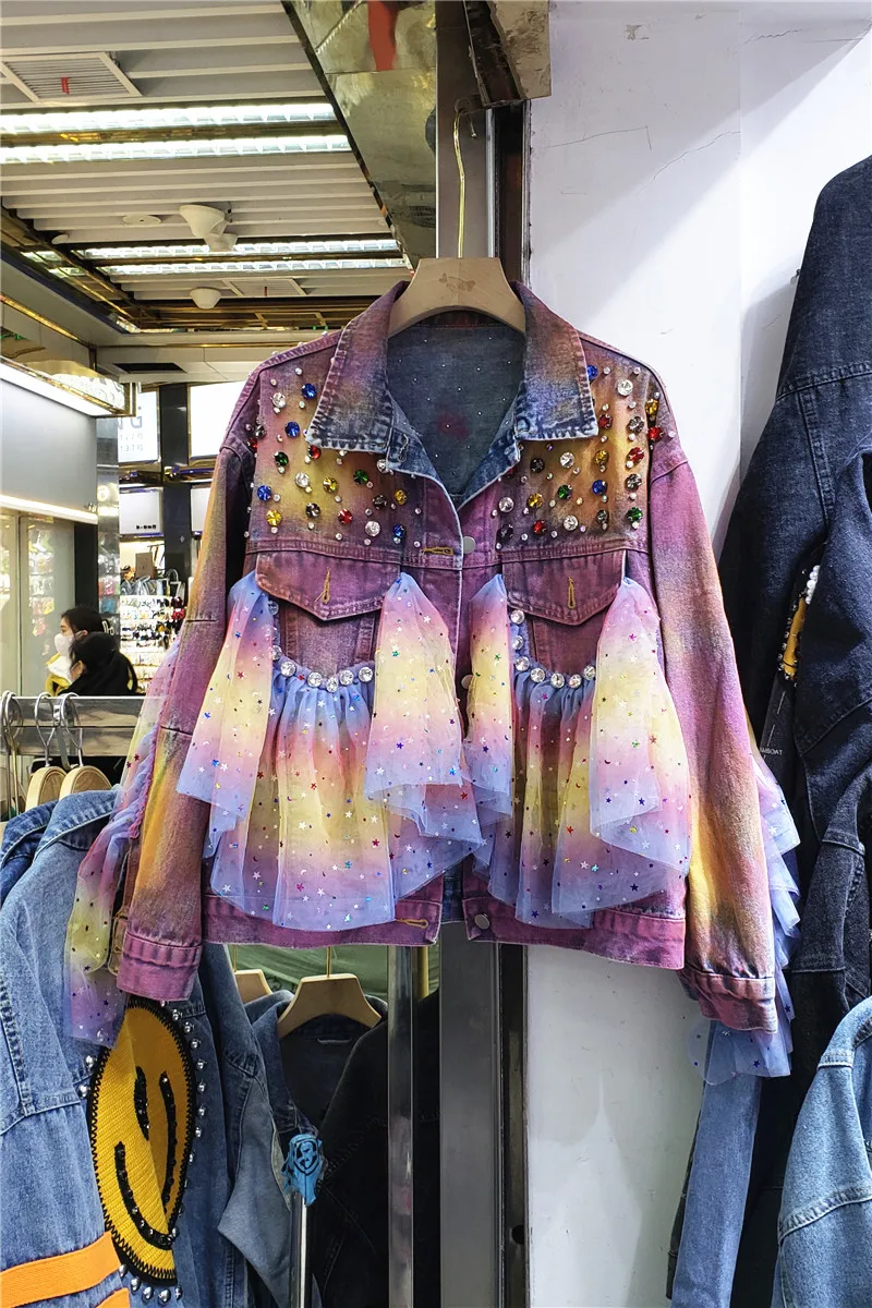 Женская джинсовая куртка демисезонная Свободная в европейском стиле с крупными