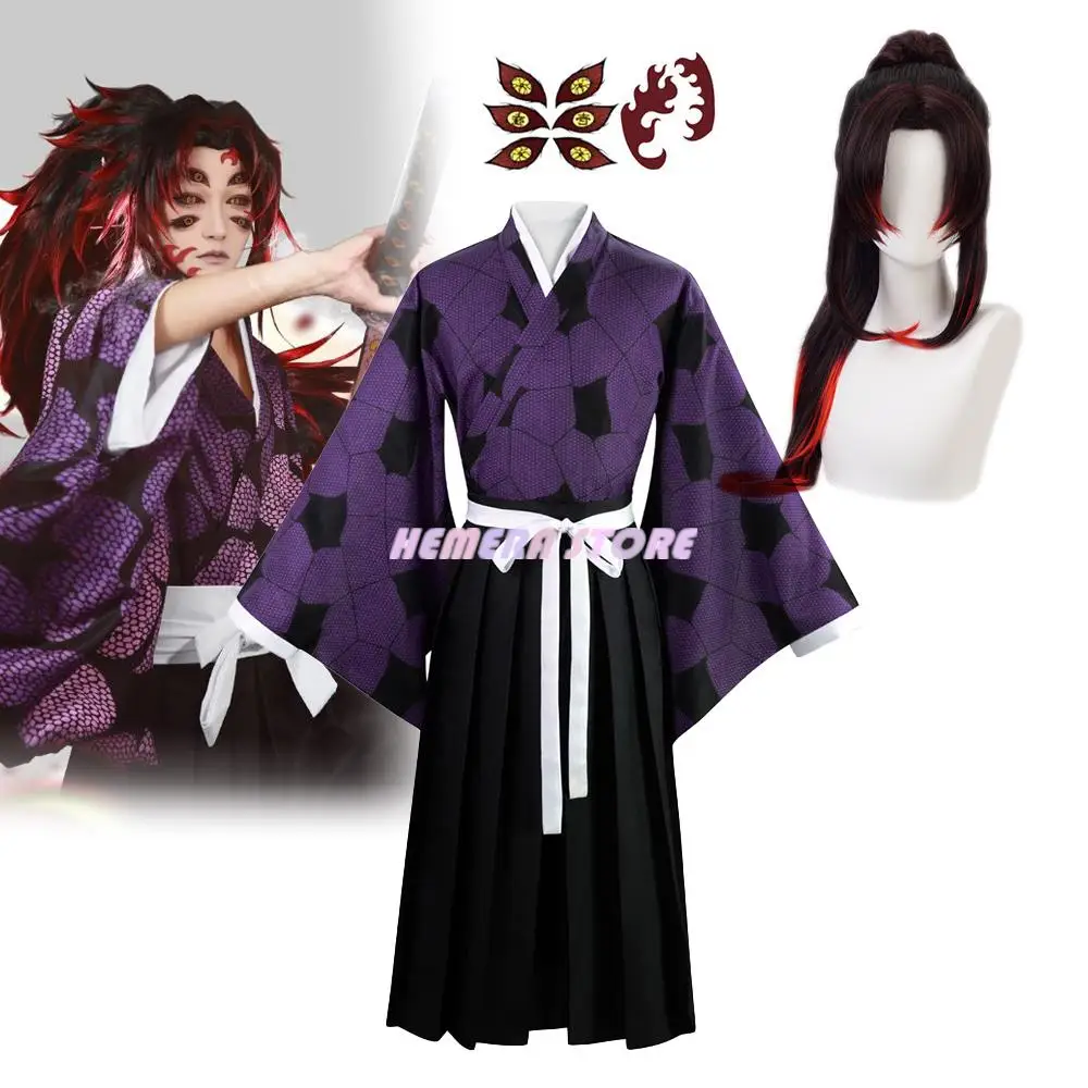 

Anime Demon Slayer Kimetsu No Yaiba Kokushibo Kimono Cosplay Purple Suit Scar Eyes Sticker For Women Halloween Fancy Dress