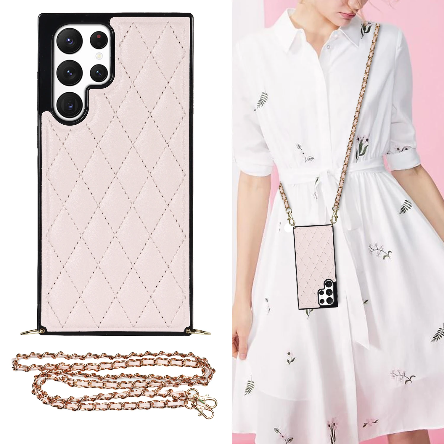 Lanyard Leather Luxury Case For Samsung S22 21 20 Ultra Note20 S10 Crossbody Cover Support Wireless Charging