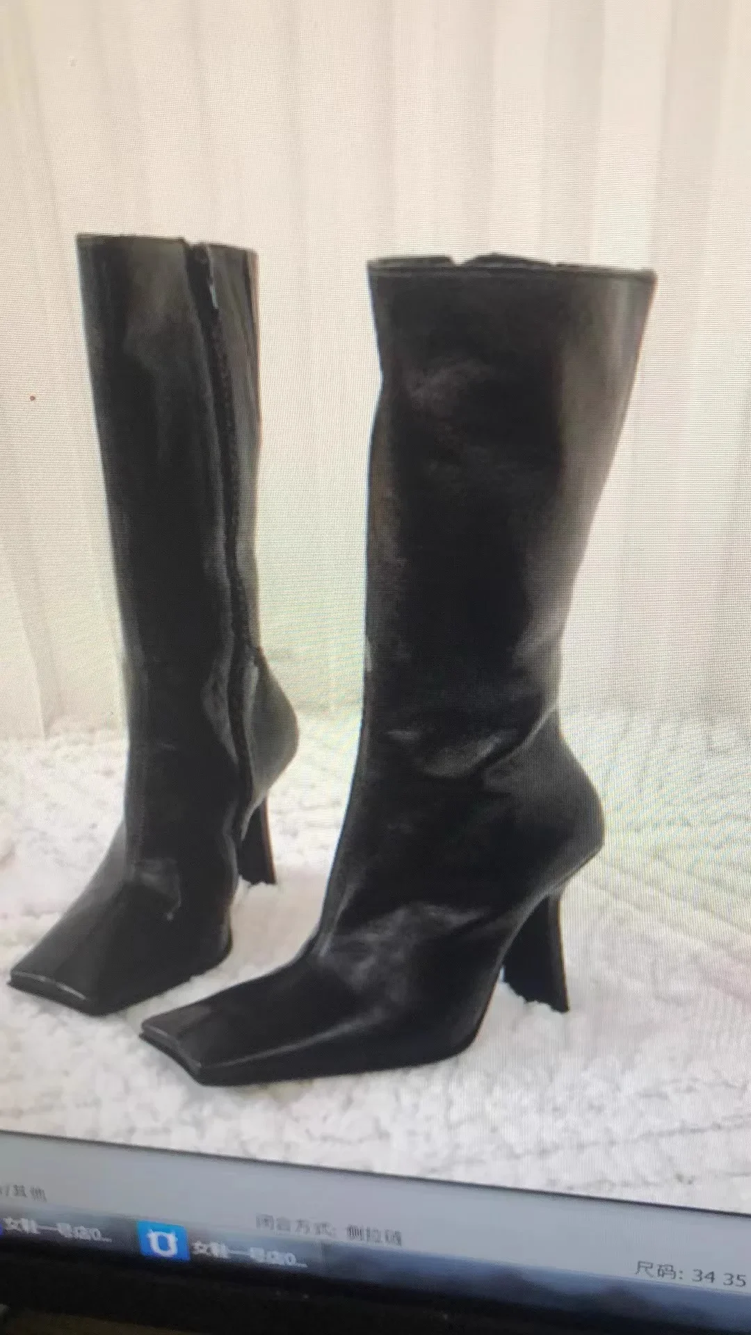 Классические черные плиссированные женские ботинки с квадратным носком кожаные