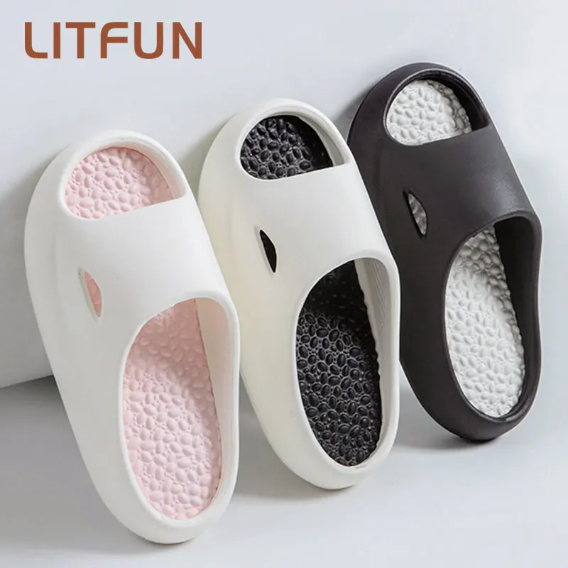 Litfun Thick Soled Massage Slippers Women Summer Classic Anti Slip Slides For Men Home Couple Slippers Beach Comfort Flip-flops