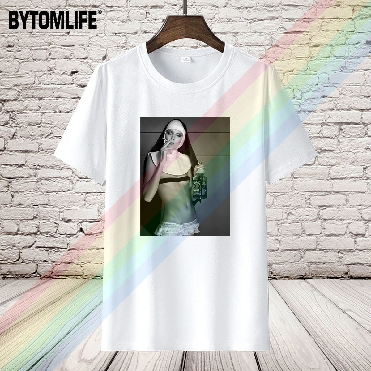 

Nun Smoking Drinking Retro Casual t shirt Men's Summer Black 100% Cotton Short Sleeves O-Neck Tee Shirts women's Tops Tee