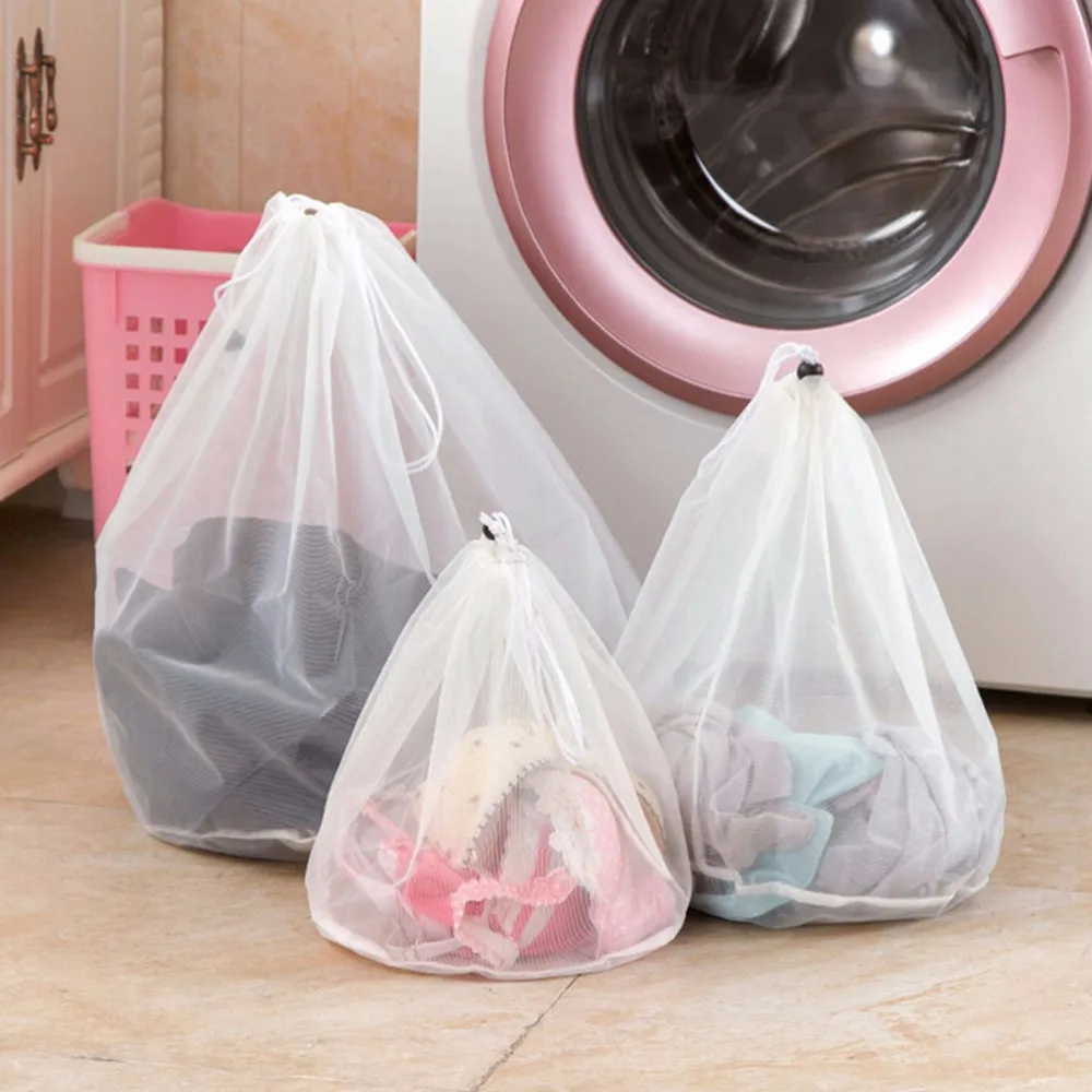

3pcs/lot Clothes Washing Machine Laundry Bra Aid Lingerie Mesh Net Wash Bag Pouch Basket 3 Sizes thickened drawstring bag