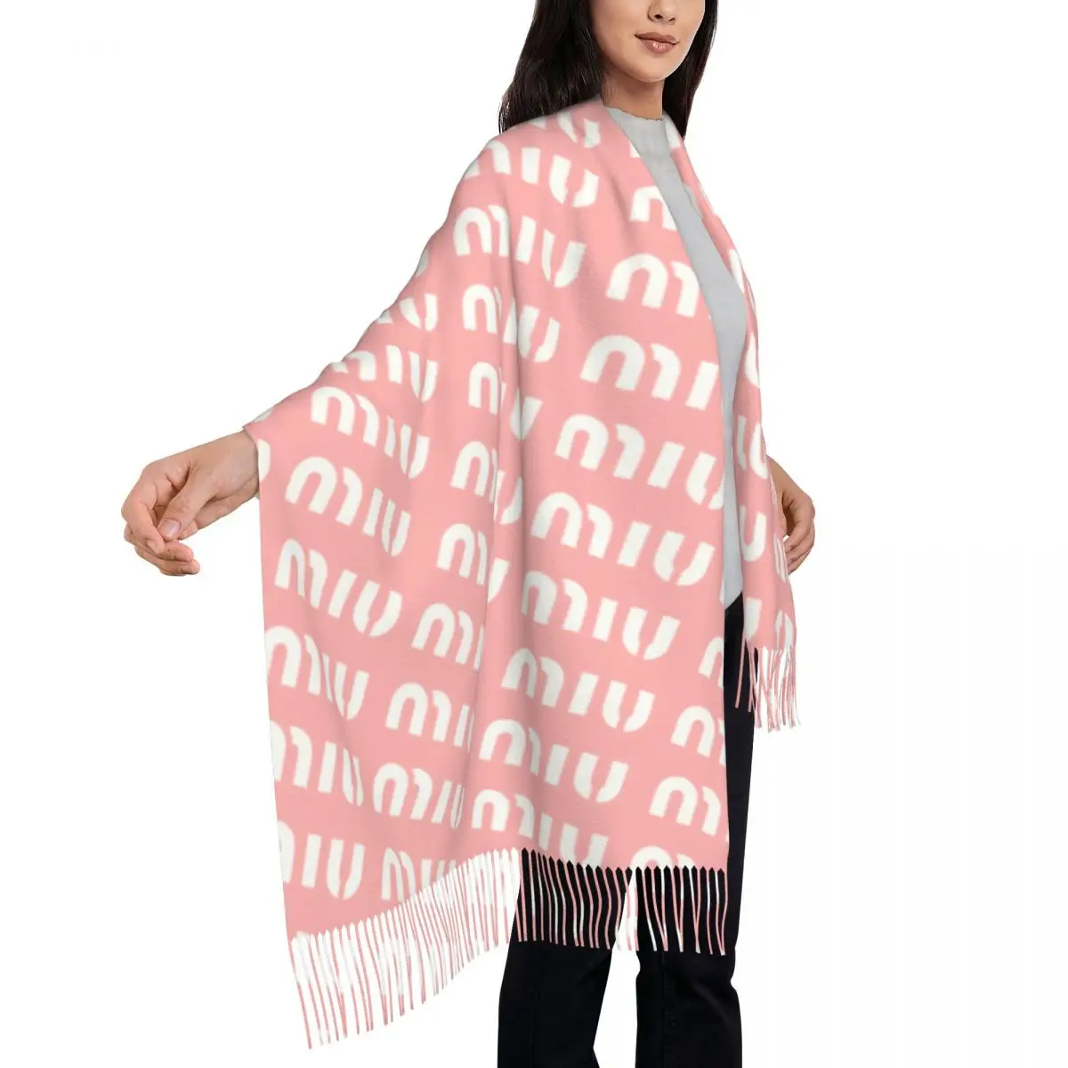 Women's Tassel Scarf Fashion Miu Brand Large Winter Warm Shawl and Wrap Luxury Designer Daily Wear Pashmina Scarves