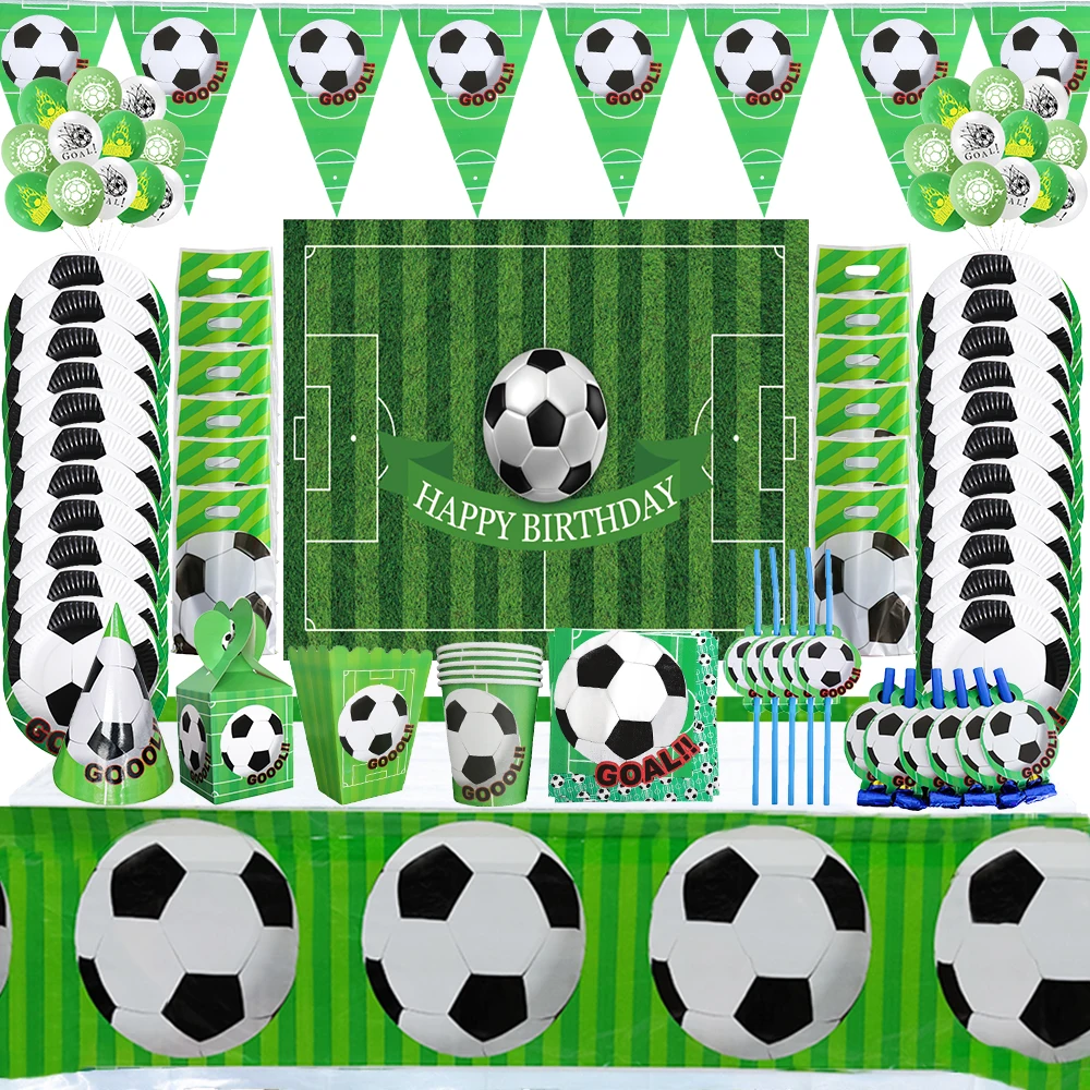

20Person Kids Football Disposable Tableware Soccer Party Cup Plate Banner Baby Shower Boy Birthday Soccer Party Supplies