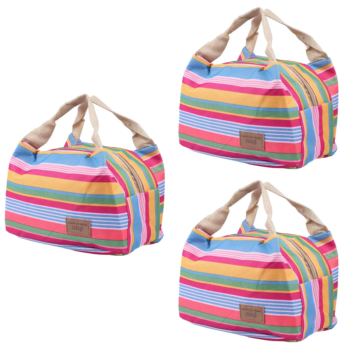 

3pcs Stripe Thermal Insulated Lunch Case Tote Cooler Zipper Case Bento Lunch (Blue Striped)