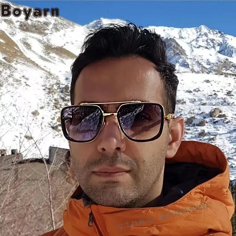

Boyarn Luxury Brand Design Square Sunglasses Men's Fashion Steampunk Style Large Frame Sunglasses Men's Shades UV400 Glasses
