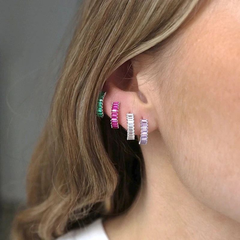 

2PS Cubic Zirconia Circle Hoop Earrings Women Colorful Zircon Crystal Cartilage Earrings 2023 Trend Small Piercing Jewelry Gift