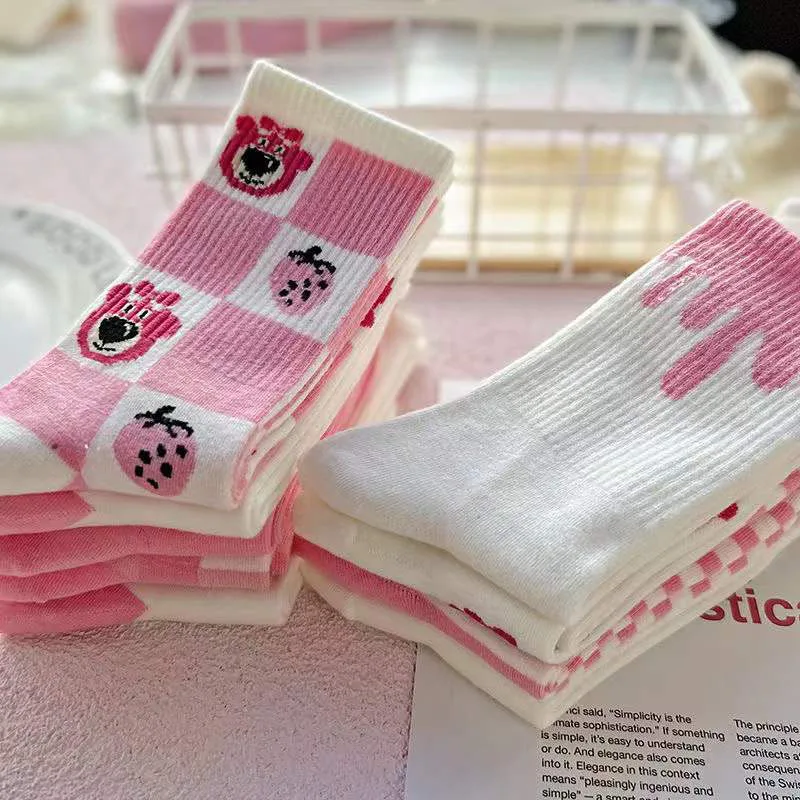 Women's socks 9 pairs of strawberry bear socks in the tube ins tide wild Japanese cute cartoon cute long tube