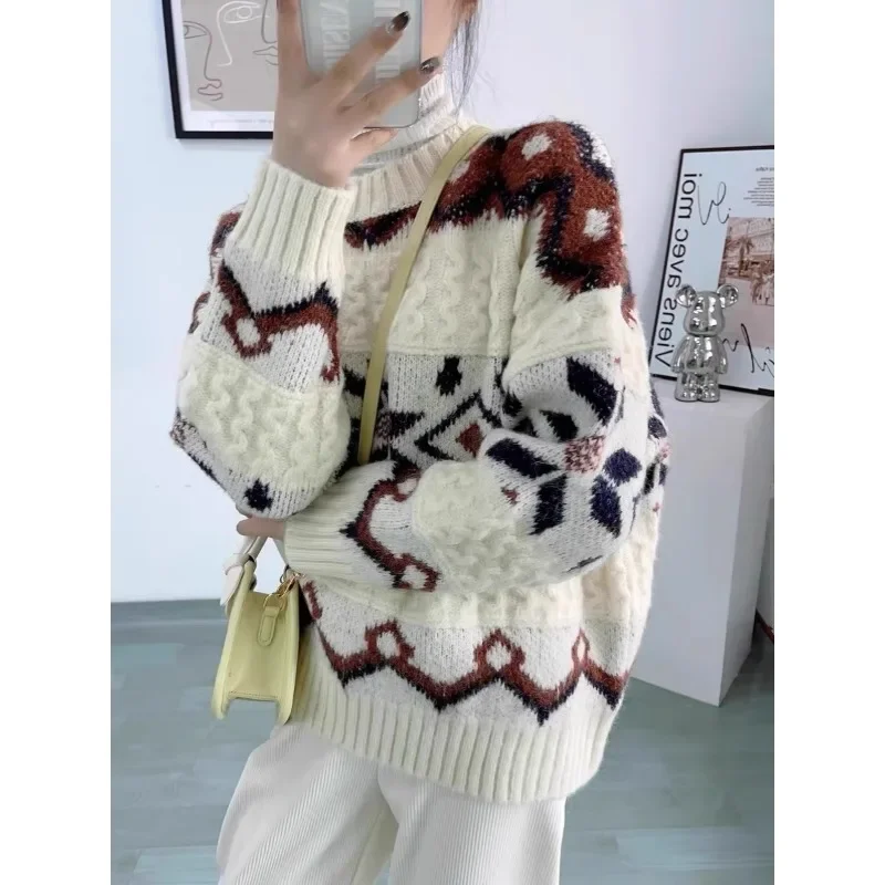 Повседневные свитера женские 2024 нежный стиль свитер с длинными рукавами зима