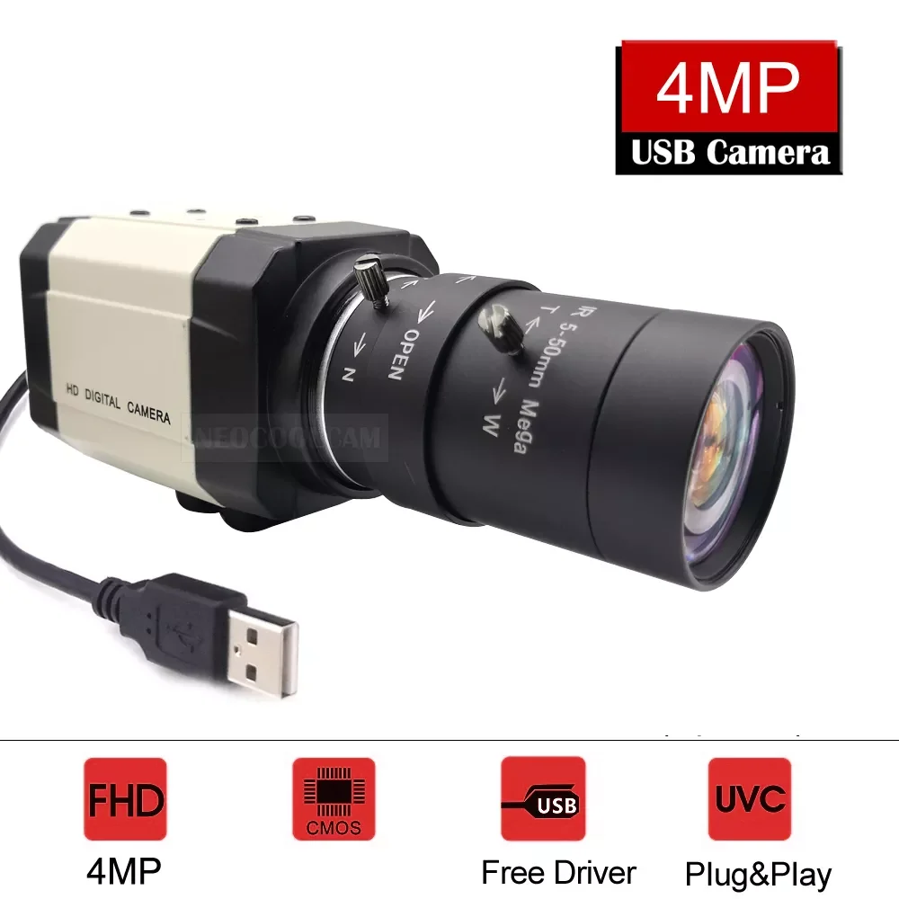 

NEOCoolcam HD 2.8-12mm/5-50mm Varifocal Zoom Lens 4MP 30fps 2560x1440 MJPG High Speed UVC USB Webcam PC Camera