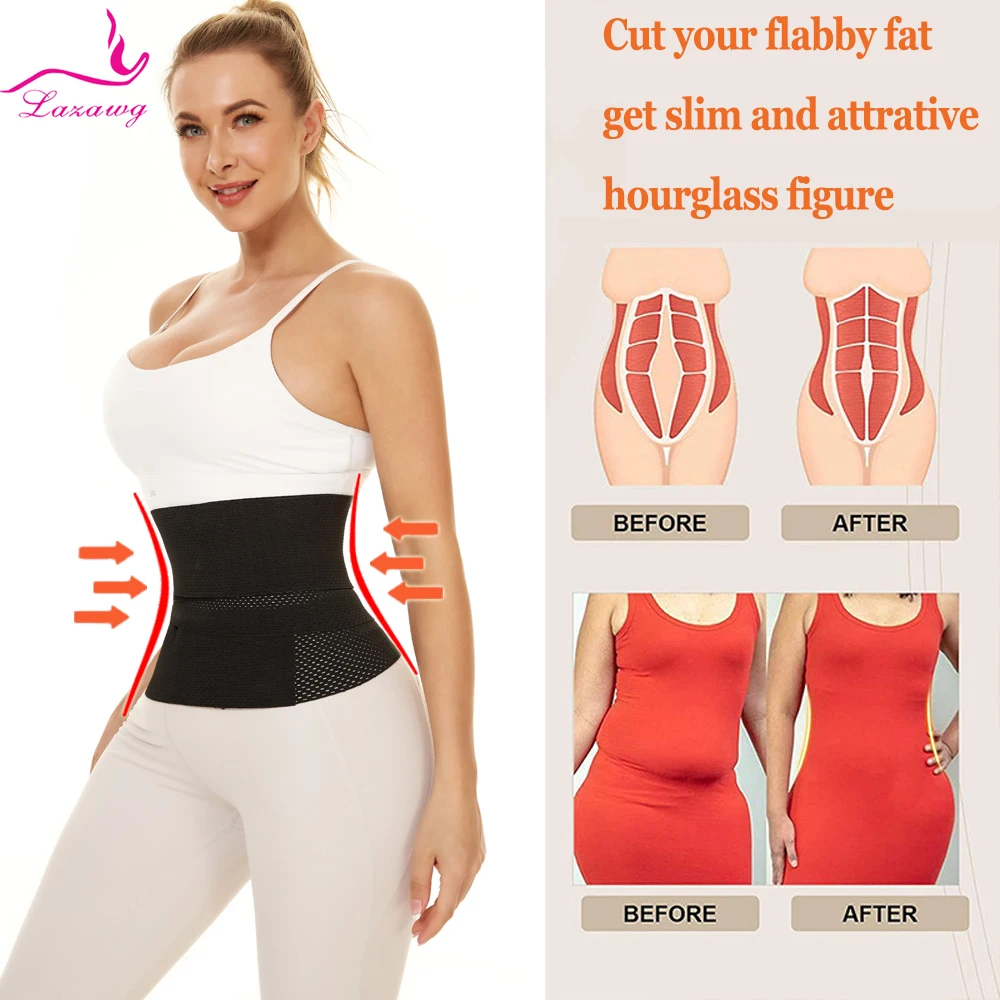LAZAWG Women Waist Trainer with Wrap Slimming Body Shaper Waist Cincher Belly Control Adjustable Strap Corset Sweat Belt Gym