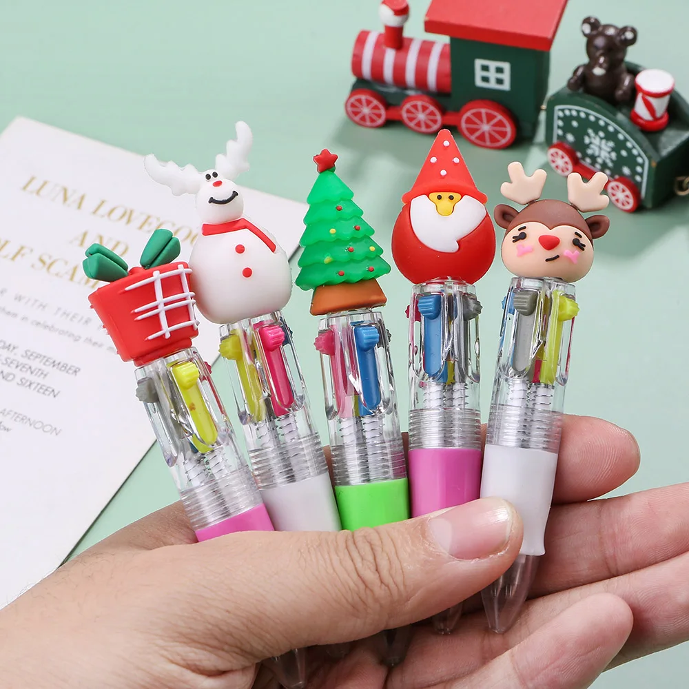 

5Pcs/lot 4 Colors Christmas Pen Multicolor Ballpoint Pen Cute Mini Pens Elk Santa Claus Student Gifts Stationery School Supplies