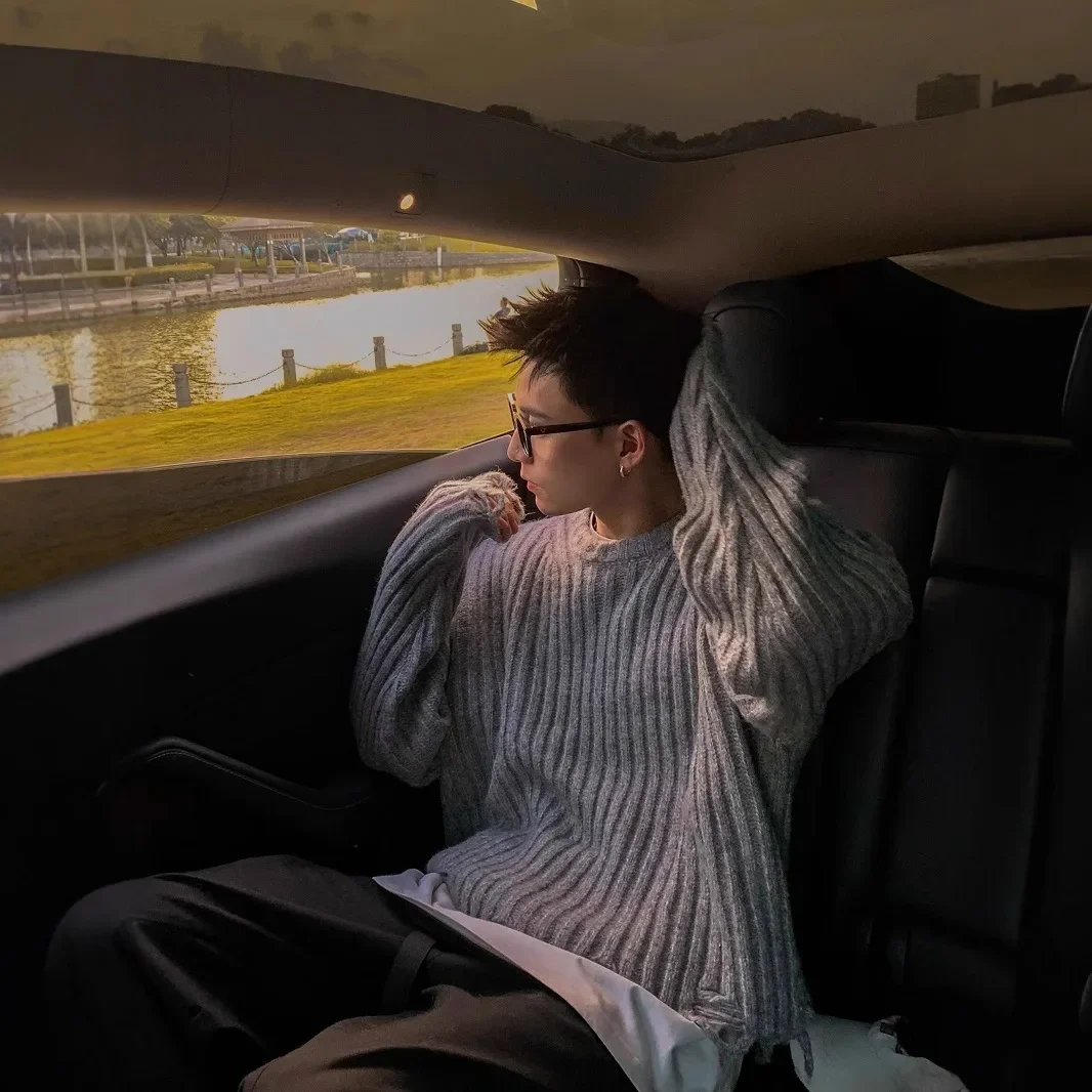 Осень-зима новый мужской вязаный топ укороченный свободный крой с бахромой