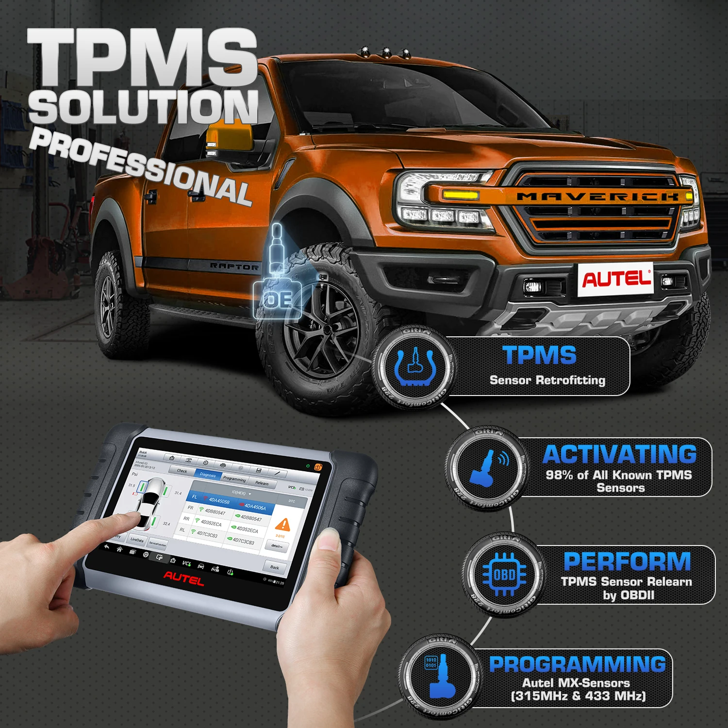 Autel MaxiPro MP808TS PRO OBD2 Scanner Car Diagnostic Tool All System Diagnosis With Full TPMS Functions PK MK808TS |