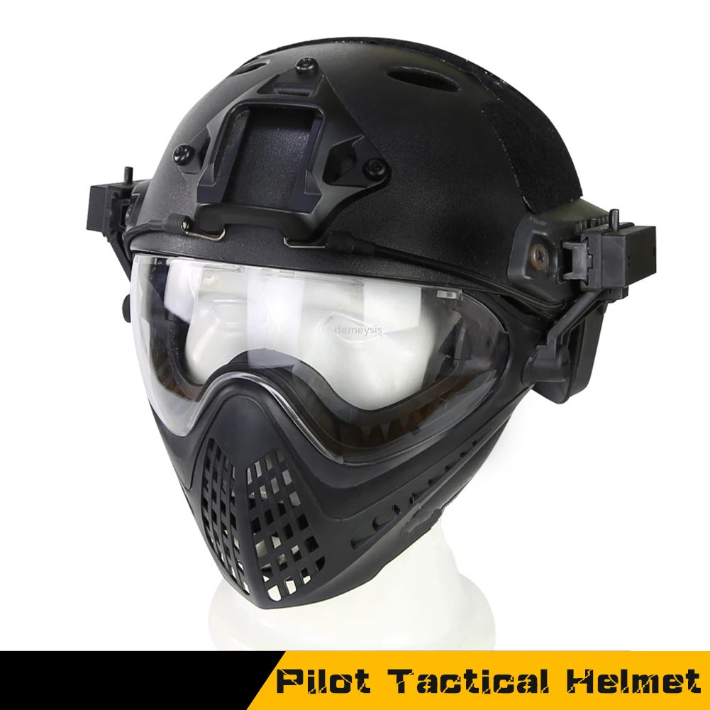 

Military Tactical Helmet Full-covered Airsoft Paintball CS Helmets with Mask Goggles Army Combat Wargame Protective Helmet
