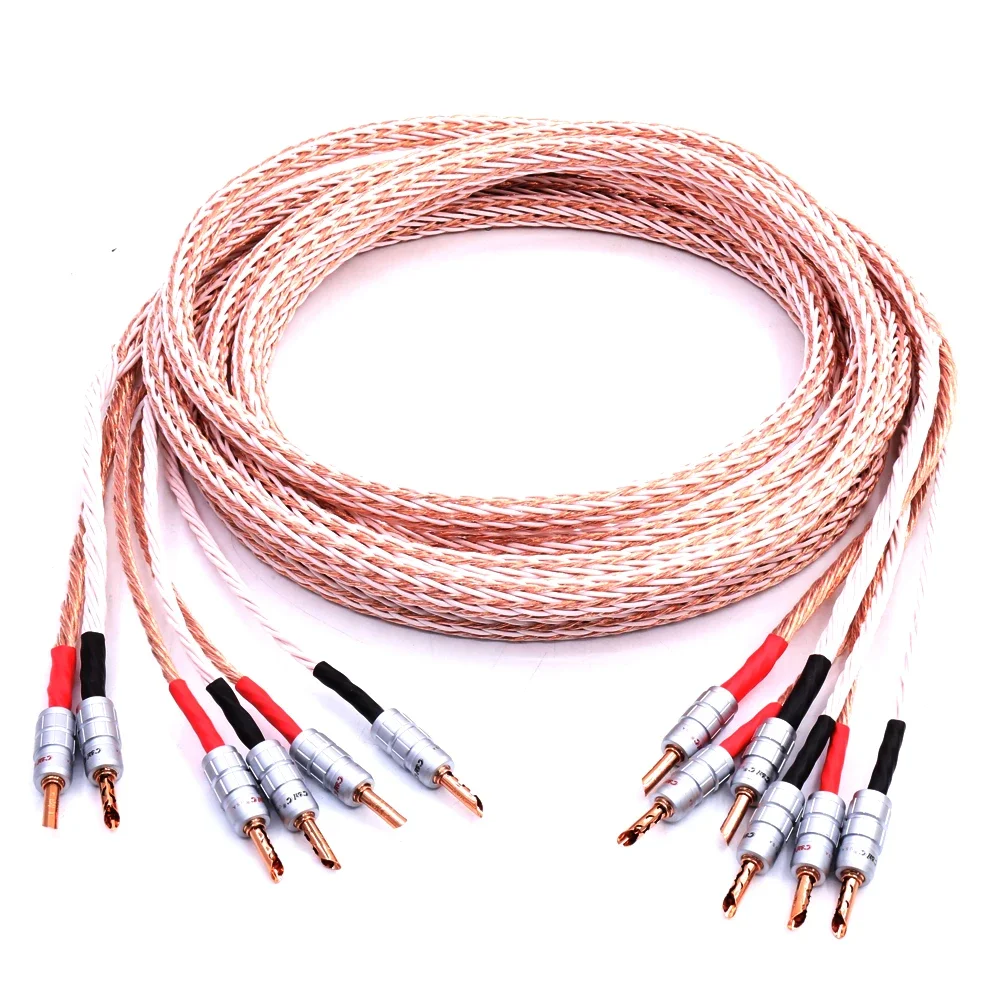 Пара 12TC-кабелей для динамиков Hi-Fi с 2 штекерами типа банан на 4 разъема Hi-end OCC