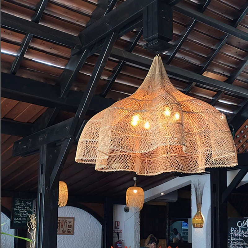 

New Hight Quality Rattan Lamp Japanese Style Handmade Pendant Lights for Restaurant Hanglamp Dining Room Living Room Home Decor