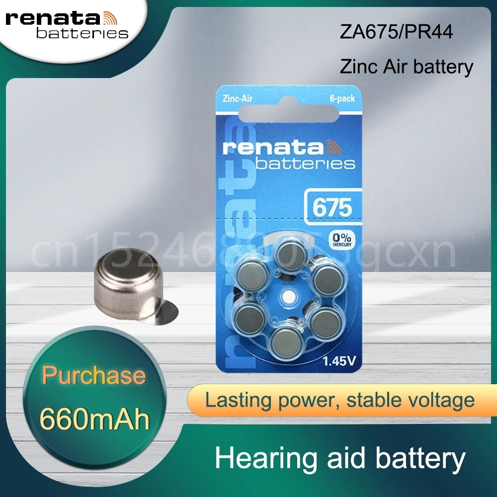 Новый цинковый слуховой аппарат Renata 1,45 в Powerone P675, батареи 675A A675 675 PR44 для слухового аппарата