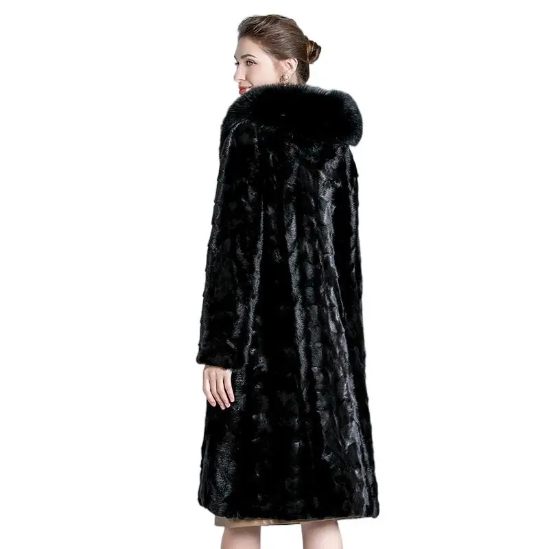 Female Real Mink Fur Long Coats Fox Fur With Hooded Design Real Fur Overcoat Women's Winter Luxury Warm Temperament Fur Outwear