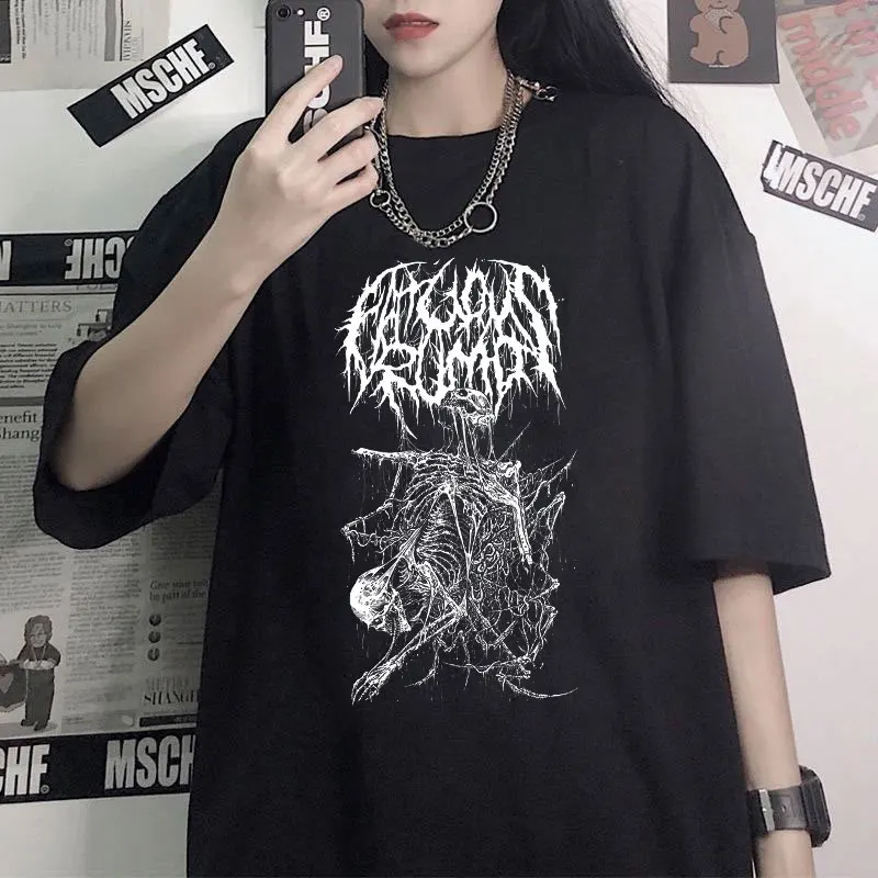 

Woman T-shirts Goth Y2k Harajuku Black Tops Print Diablo Loose Short Sleeve Kawaii Anime Graphic Oversized T Shirt Top T-shirts