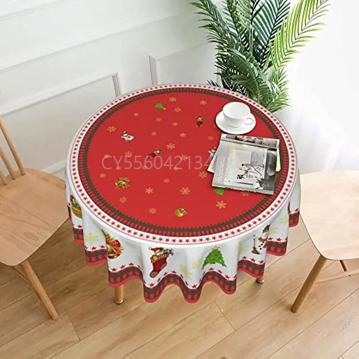 

Christmas Tablecloth - Xmas Snowman Round Tablecloth 60 Inch Christmas Tree Table Cloth for Rustic Farmhouse Kitchen Decor