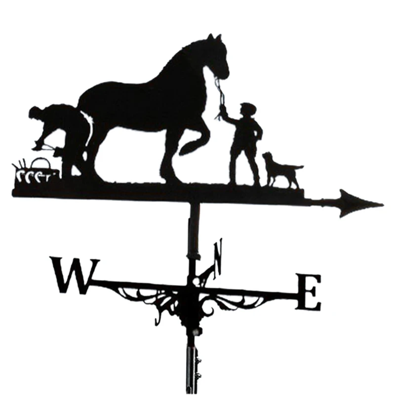 

Metal Weathervane Farmer and Horse Mount Weather Vane Wind Direction Indicator