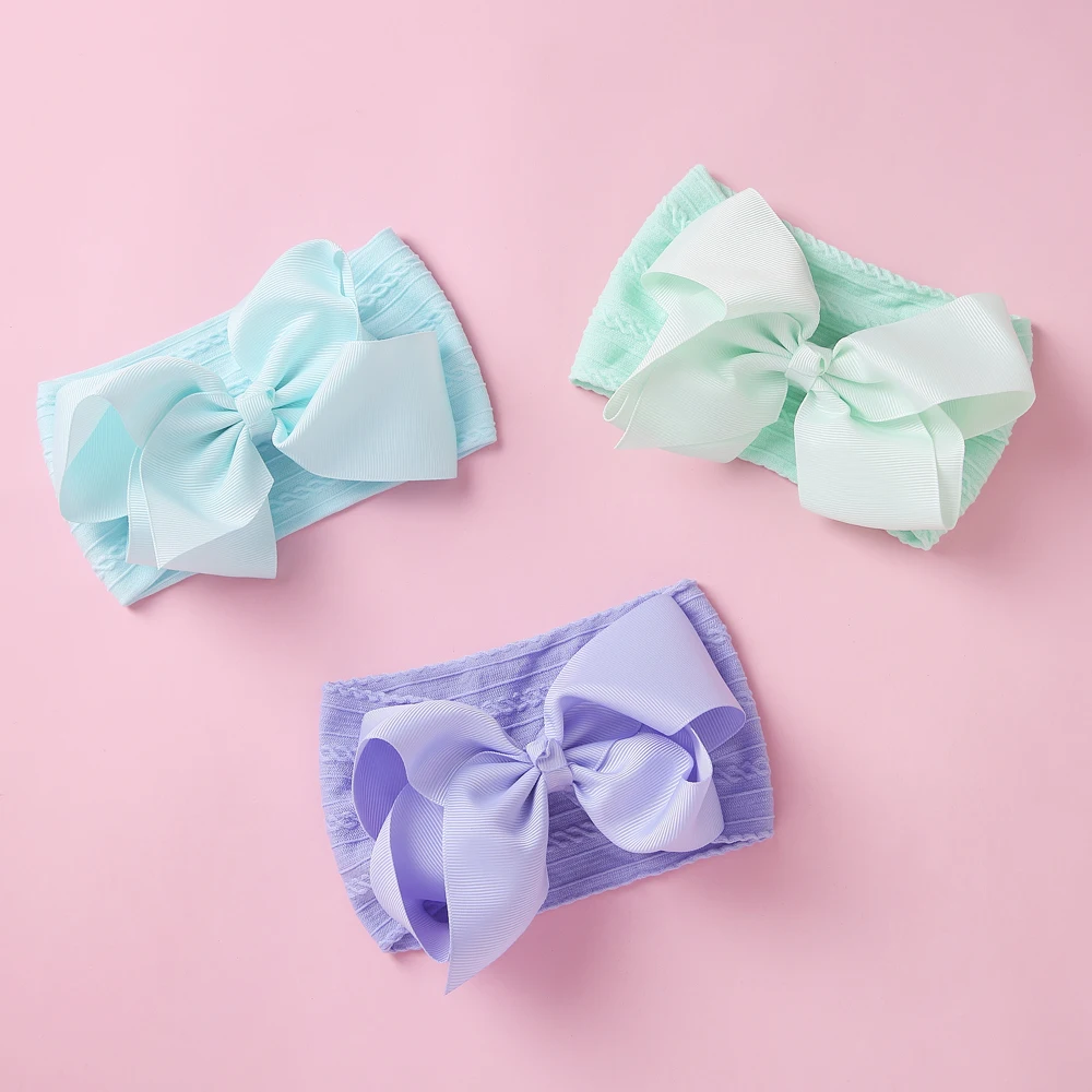 

Вязаная повязка на голову с бантом для малышей, однотонные нейлоновые повязки для волос для девочек, милые эластичные головные уборы для ма...