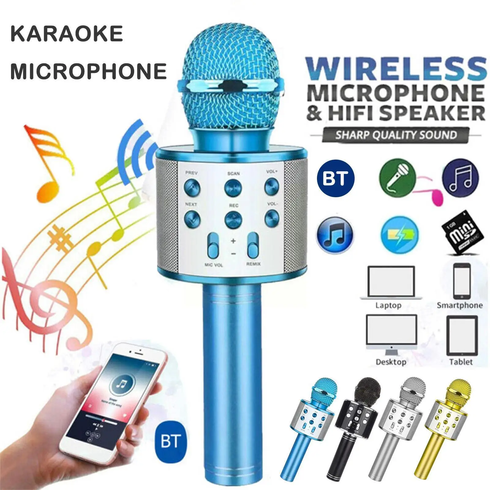 

Караоке-микрофон, Bluetooth, беспроводной микрофон, портативный плеер, динамик с портативной светодиодной подарочной машиной, микрофон, динамик Ktv, бытовой телефон T5s0