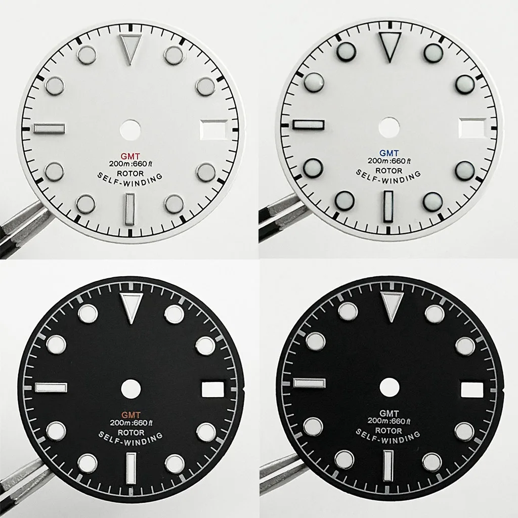 NH34 29 мм белые черные часы GMT Mark Dial светящиеся детали подходят NH34A 4R34 NH35 4R35