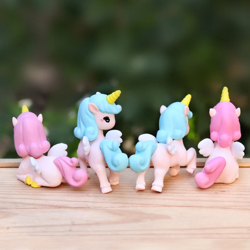 4PCS Kawaii Cute Pony Unicorn Miniature Fairy Garden Ornaments DIY Micro Landscape Accessories Desk Decoration Kid Toys Gift