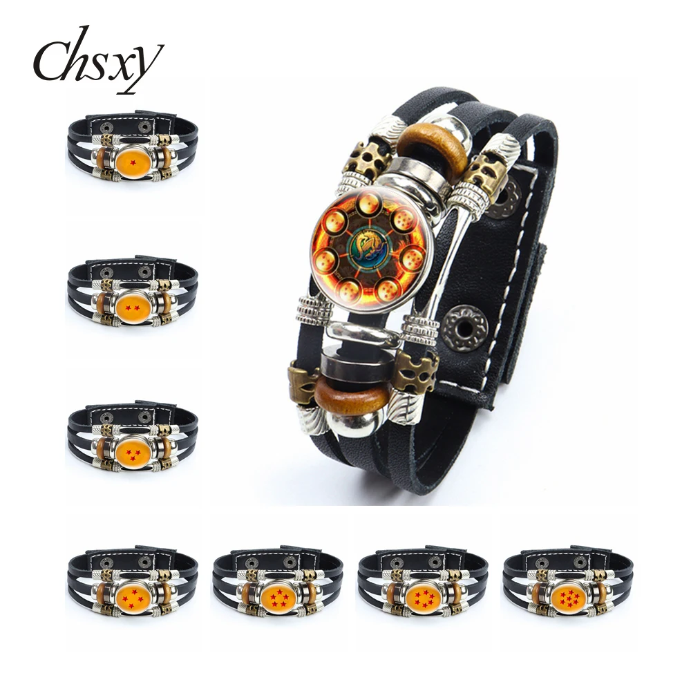 

New Seven Stars Ball Bracelets for Men Women Fashion Punk Glass Dome Snap Buttons Leather Bracelet Jewelry Gift for Kids Friend