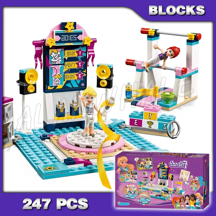 

247pcs Friends Heartlake Stephanie Gymnastics Show Stage Trampoline Parallel Bar 11376 Building Blocks Set Compatible With Model