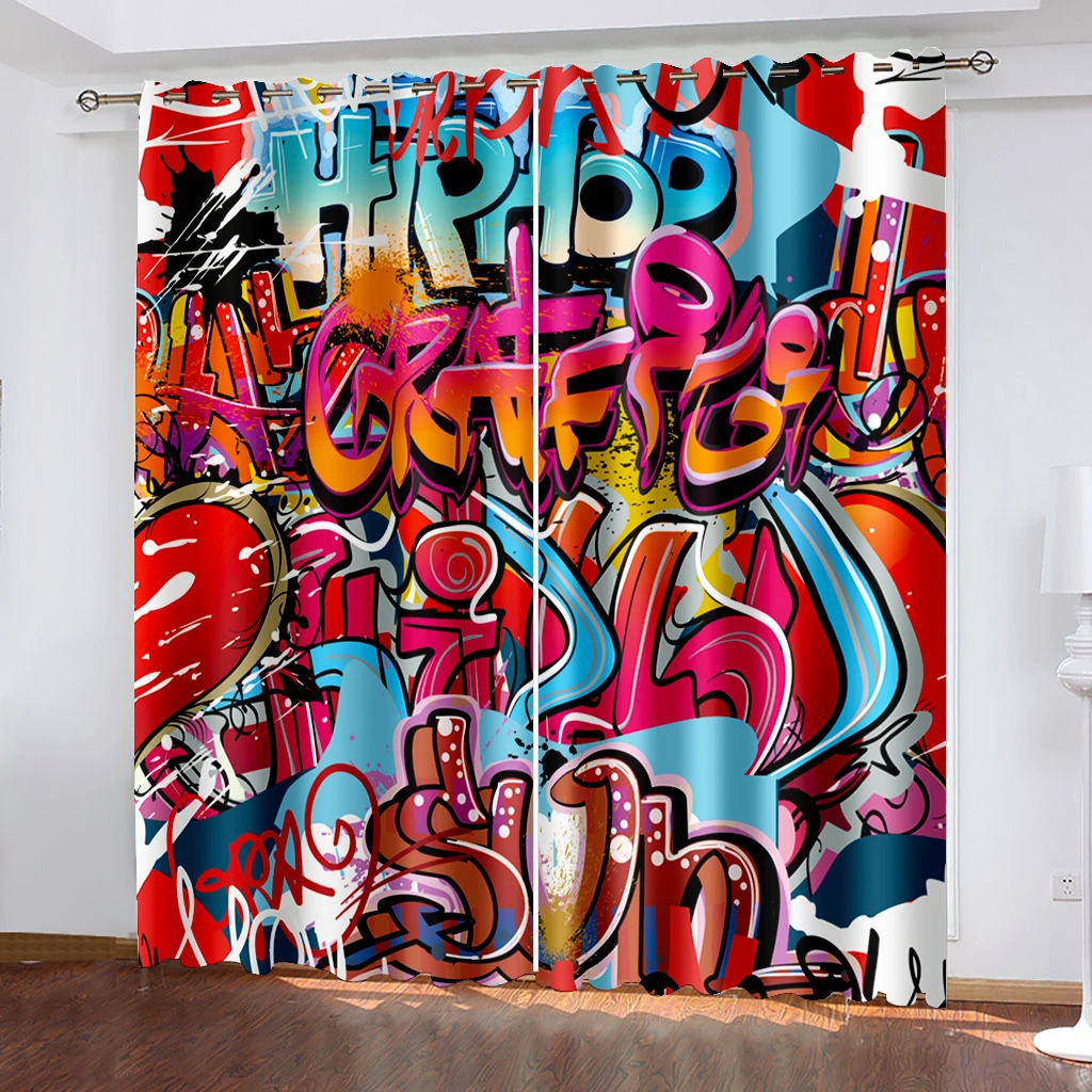 2 шт. длинные шторы с принтом граффити для гостиной спальни офиса