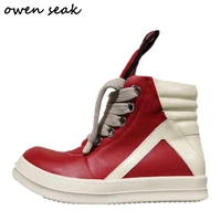 22ss owen seak men shoes high top ankle boots genuine leather women sneaker luxury trainers casual lace up zip flat red shoes