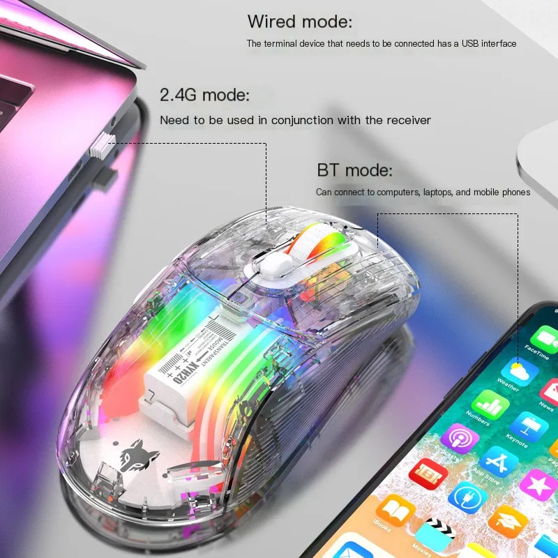 Беспроводная Bluetooth 2 4G USB трехрежимная подключение прозрачная RGB эффект освещения